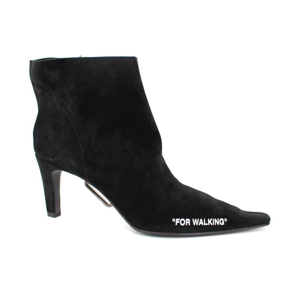 Off-White Virgil Abloh Black Suede For Walking Heeled Ankle Bootie 37 NEW Heels - Picture 1 of 8